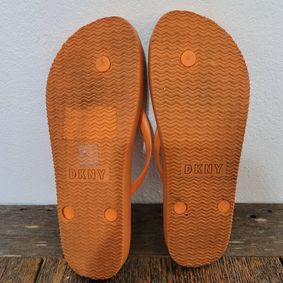 DKNY  'Madi' Orange Flip Flop Logo Thong Sandals - Picture 7 of 7